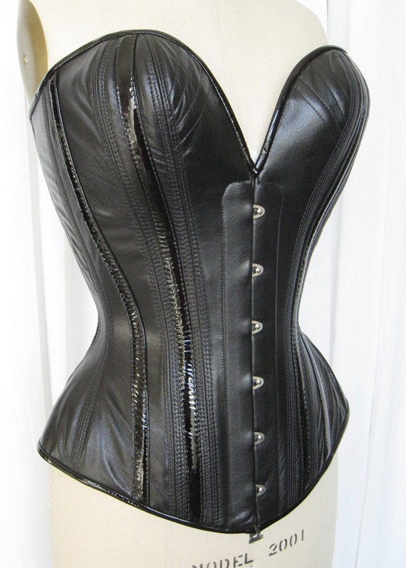 PUIMOND Sexy Black Leather PY12 Plunge Corset Size 22 NEW