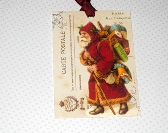 Vintage Gift Tag Carte Postale Vintage Santa ECS
