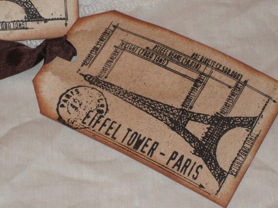 Items similar to Eiffel Tower Vintage Stained Gift Tags Paris Apartment ...