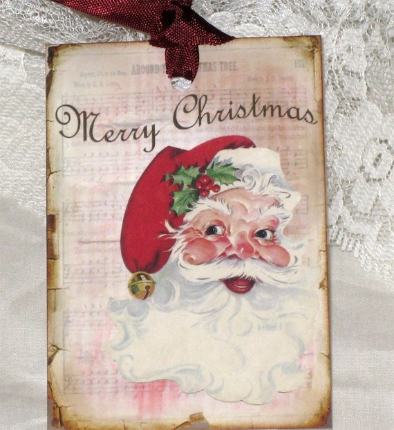Vintage Gift Tags Merry Christmas Santa Claus Set of 6