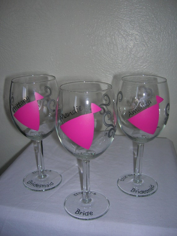 Items similar to Personalized Bridesmaid Wine Glasses 3 on Etsy