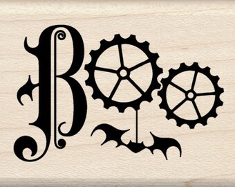 STEAMPUNK BOO - Rubber Stamp - Inkadinkado wood mounted rubber stamp Halloween Rubber Stamp Boo Bat scrapbooking stamp card making stamp