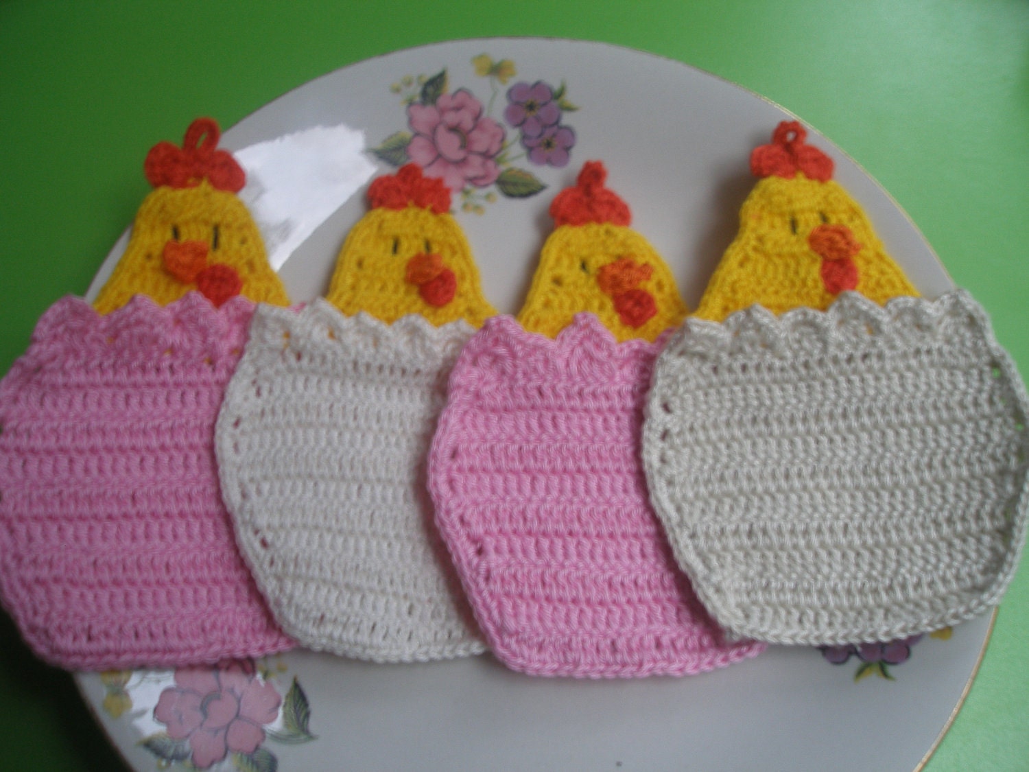 4 Pcs Cotton Crochet Chicken Coaster...Crochet