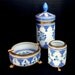 Three Piece Vanity Dresser Set / Round Tray, Q Tip Vase, Tall Covered Jar / Created 1970's for Owner