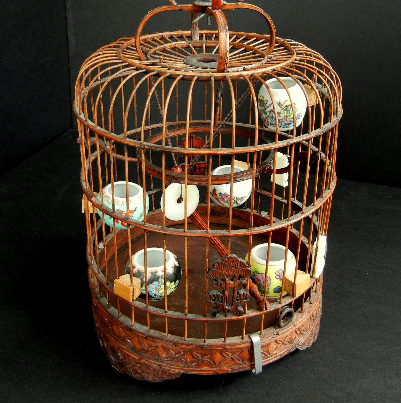 Vintage Chinese Bird Cage with Hand Painted Seed and Water