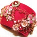 Heart Red Pink Rhinestone Vintage Costume Jewelry Saint Valentine Cuff Bracelet
