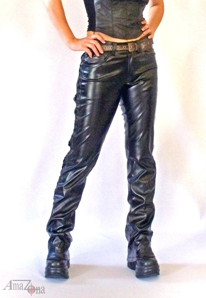 Laced women pleather pants