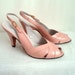 Pale Pink Leather Heels with Gold Tone Buckles