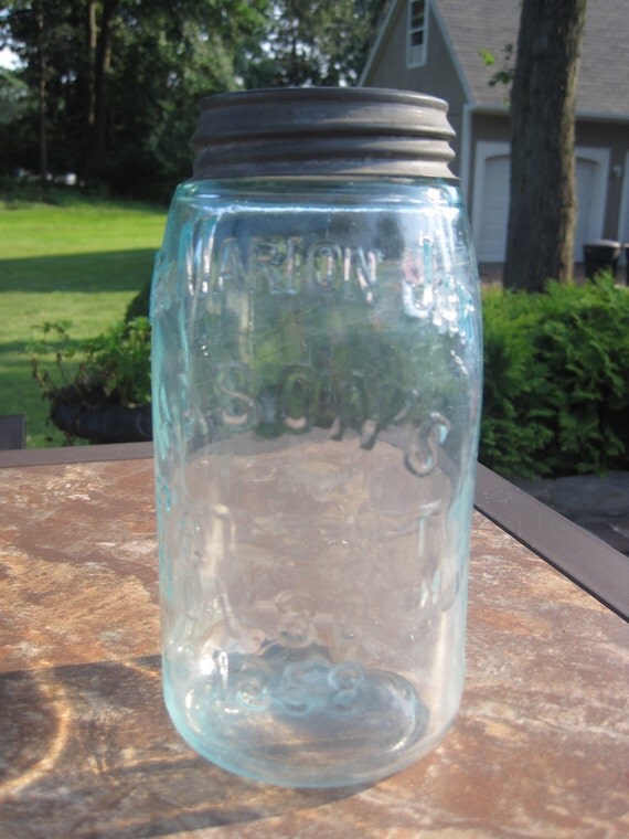 Vintage The Marion Jar 1858 canning jar Zinc lid by WestofChelsea