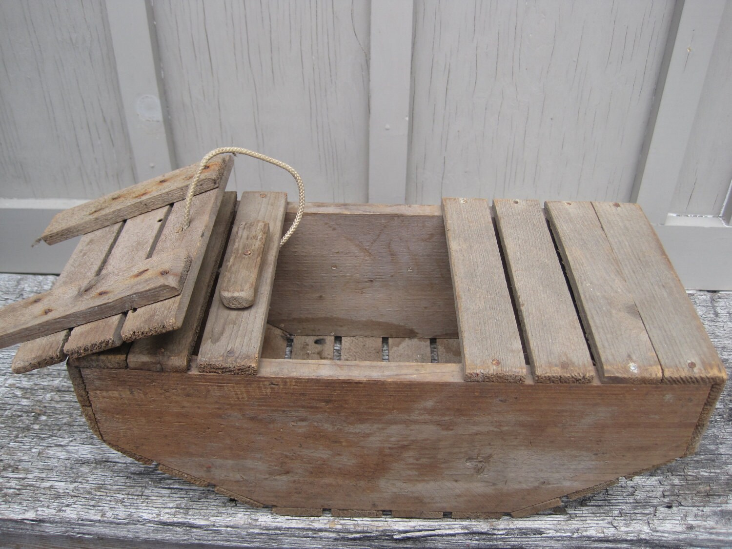 Vintage Wooden Bait box basket wood hand made fishing