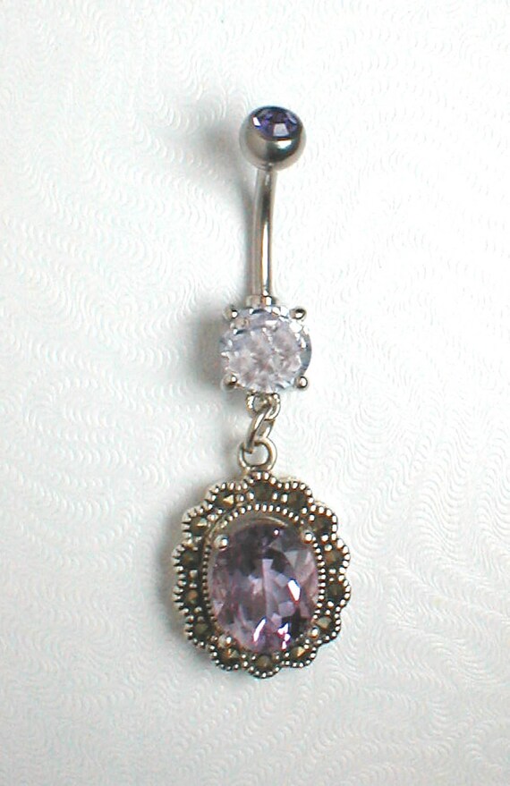 Unique Belly or Navel Ring Silver Settings Marcasite