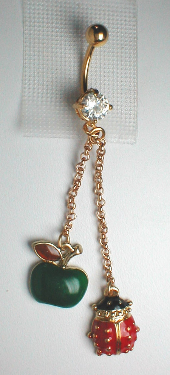 Items similar to Unique Belly Ring Ladybug and Apple Pendant On A