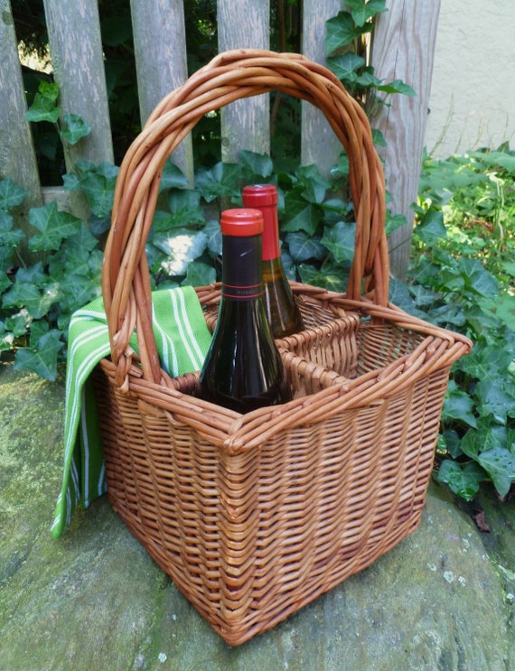 wicker basket wine carrier