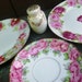 3 Pink Roses Plates and a Shaker. Vintage Antique 1920s. Instant Collection. Cottage Shabby Chic Decor.
