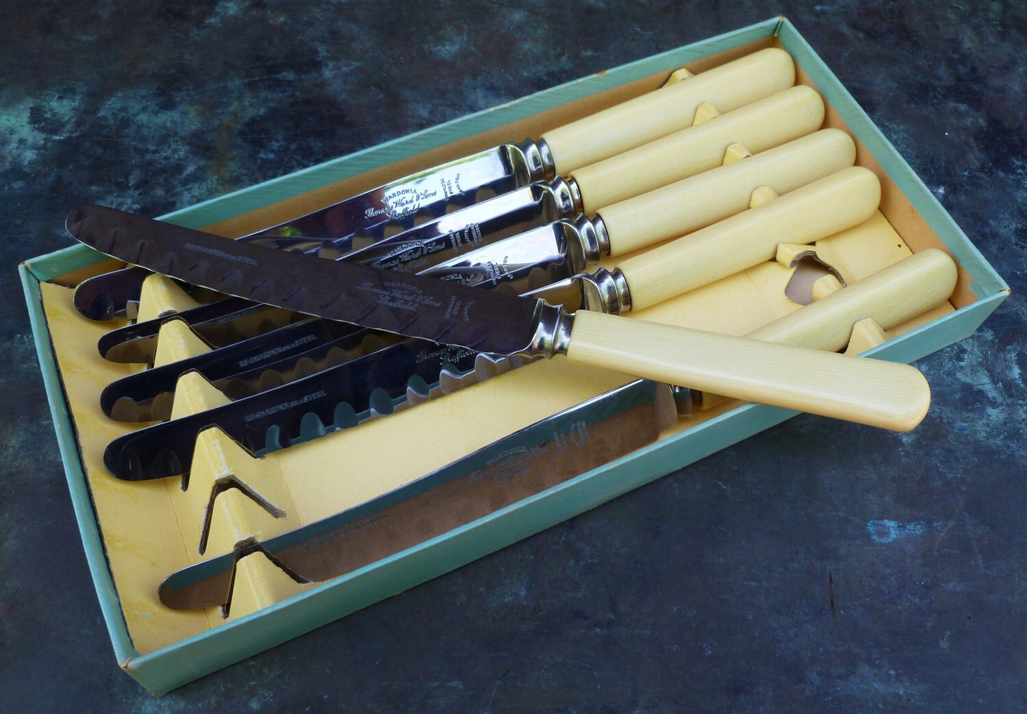 Set 6 Knives. French Ivory Handles. Sheffield. Wardonia.