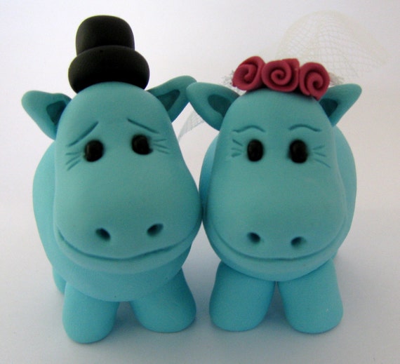 hippo bride and groom cake topper custom wedding cake topper