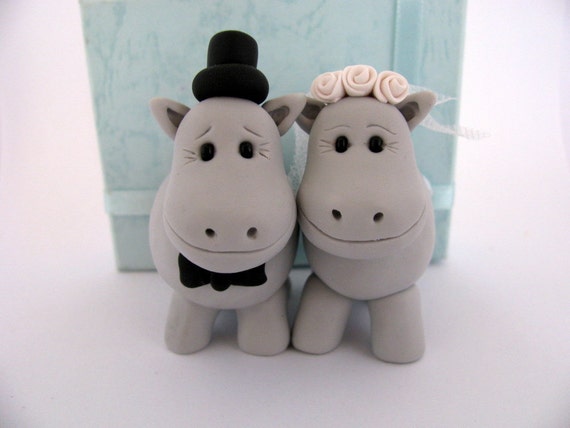 Hippo love grey wedding cake topper polymer clay