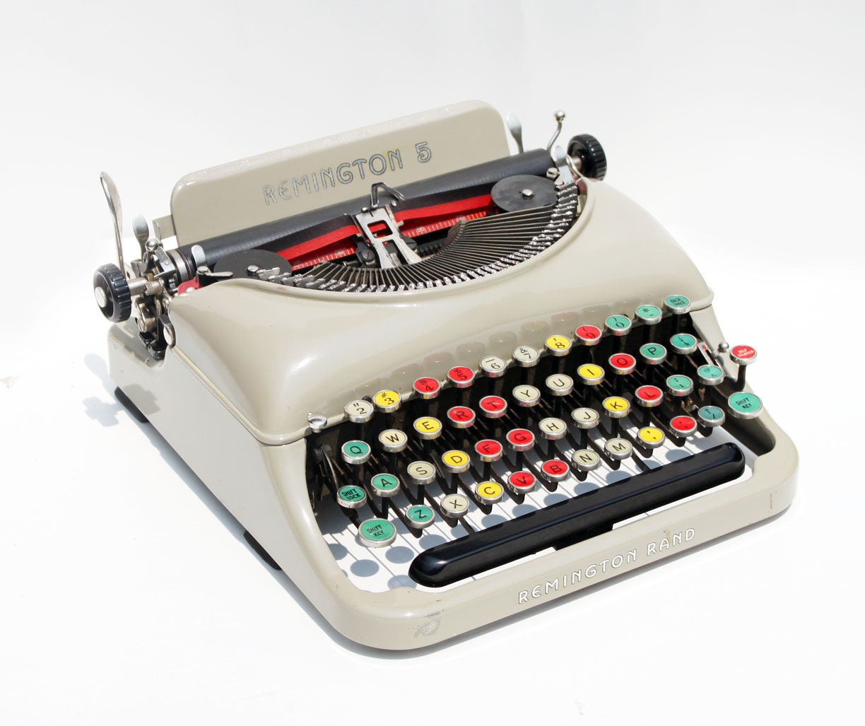 RARE Remington Rand 5 Antique Typewriter with Colored Keys in