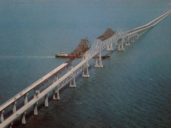 Items similar to Sunshine Skyway Bridge Construction Postcard Florida ...