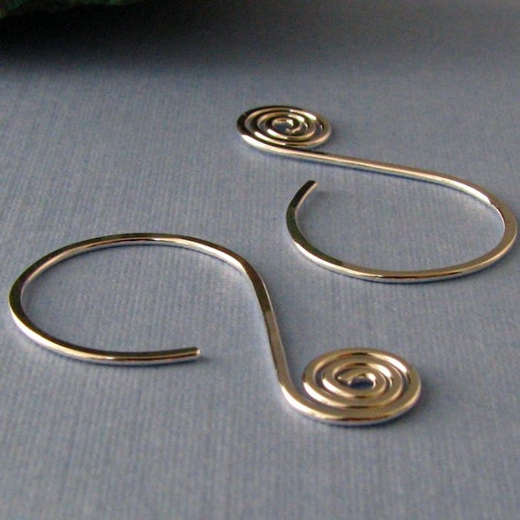 Handmade Earrings Spiral Hoops Sterling Silver Hammered