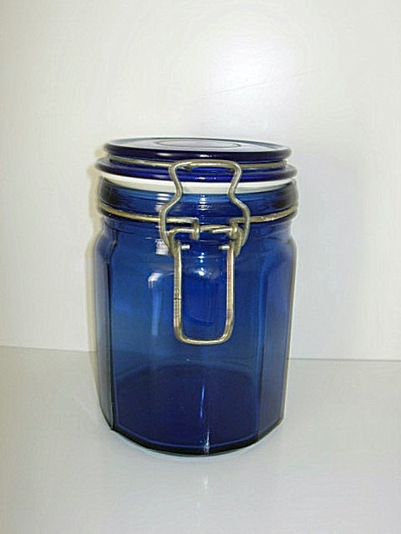 Vintage Cobalt Blue Canister Jar W Lid by ABBEYGIFTS on Etsy