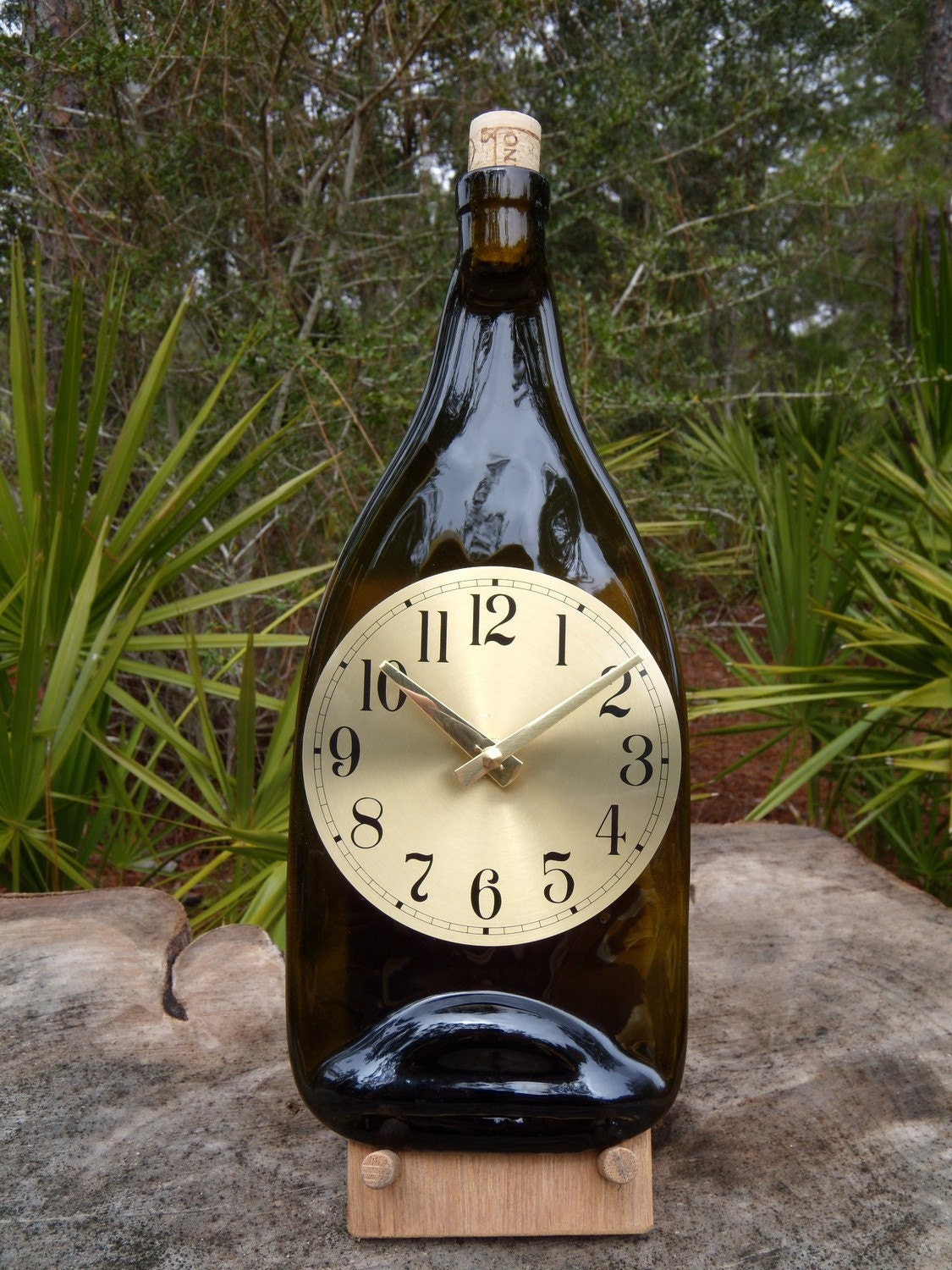 repurposed recycled wine bottle clock item 1136 by wvglass on Etsy