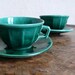 Vintage coffee cups and saucers, green, espresso, Luneville, tea, hot chocolate, french, French housewares