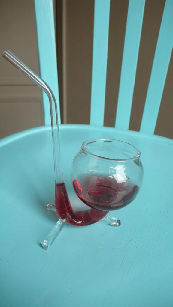 Vintage wine glass with straw cup fine glass mid century