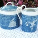 RESERVED TO RACHEL Charming French Limoges Porcelain Cream and Sugar Jar and Jug Set - Blue Crespières Collection - Home Decor