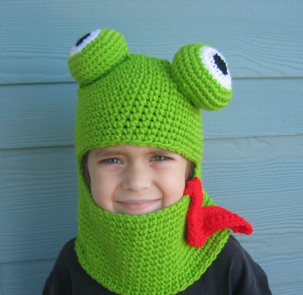 Crochet Hat Pattern Frog Hat Hood for Adult Child Boy or Girl
