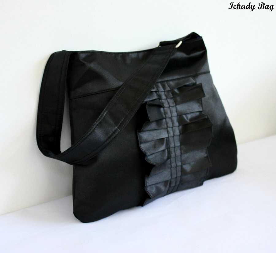 Waterproof Bag Black Purse Handbag Ruffle Satin