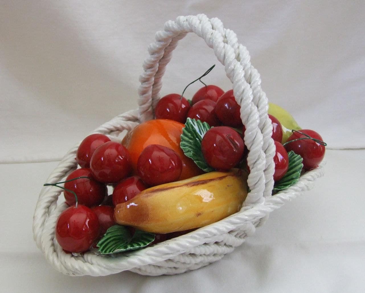 Vintage Ceramic Fruit Basket Handmade in Italy / Italian
