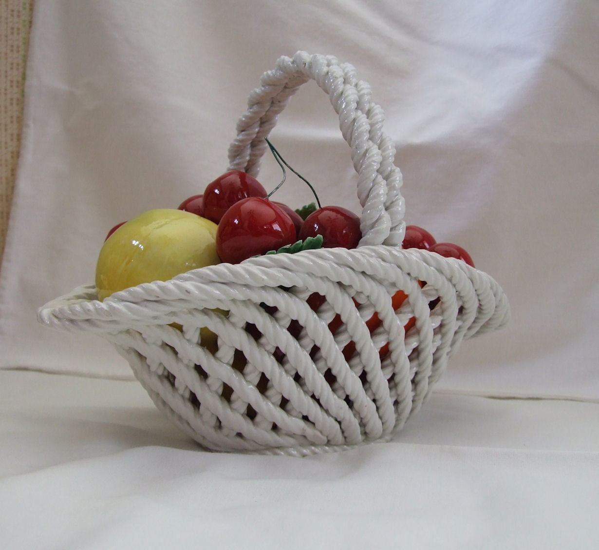 Vintage Ceramic Fruit Basket Handmade in Italy / Italian