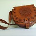 Vintage tan brown leather tooled boho bag