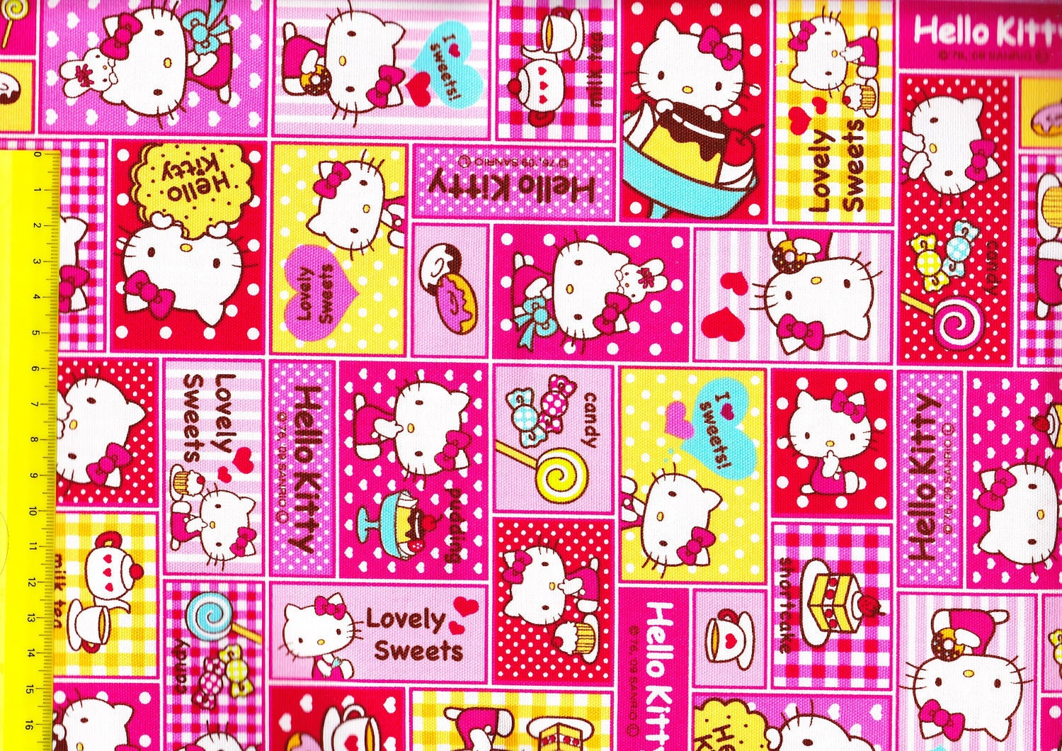 Hello kitty cotton fabric half yard pink with cute patchwork