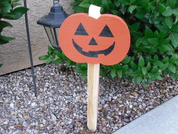 Pumpkin Stakes For Yard
 Wooden Halloween Pumpkin Yard Stake by kevinscabins on Etsy