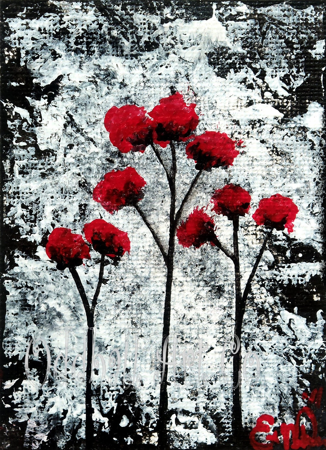 ACEO Dark Art Gothic Lowbrow Surreal Fantasy Dream Red Flowers