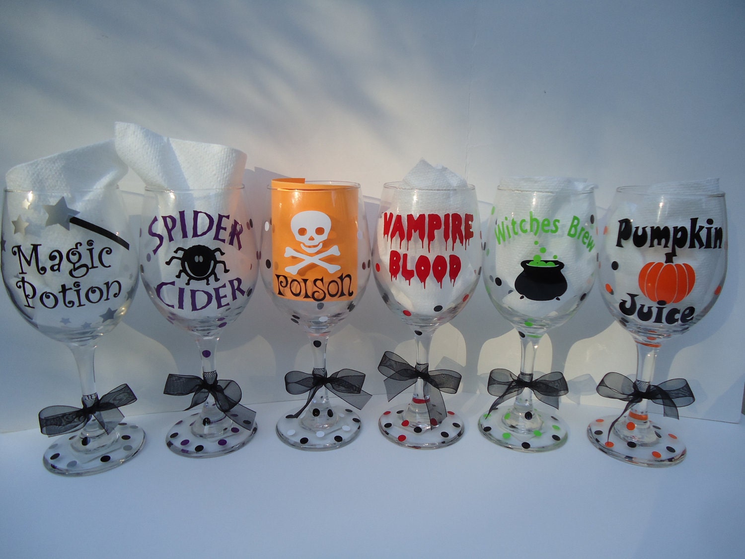 Halloween personalized wine glasses Set of SIX by DottedDesigns