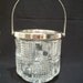 Vintage Cut Glass 1930s Art Deco Ice Bucket, with Silver Plate Metal Rim and Handle