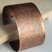 Etched Copper Wide Cuff Bracelet Aged Patina Handmade Metalwork Jewelry