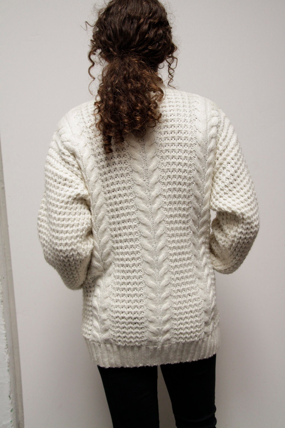 women's CARDIGAN sweater CREAM long THICK knit cable warm