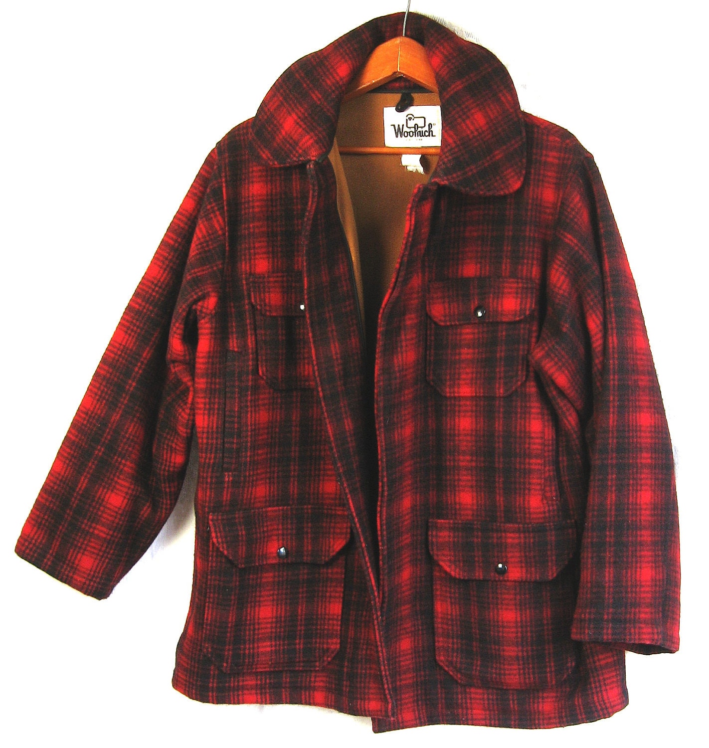 Vintage WOOLRICH Mens Plaid Coat Jacket. Red and Black Buffalo