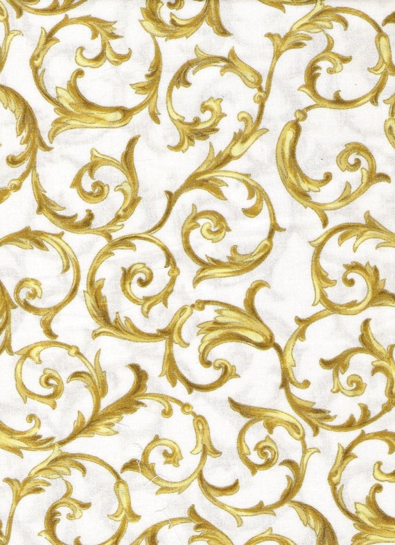 RESERVED White Fabric Metallic Gold Fabric Floral Fabric