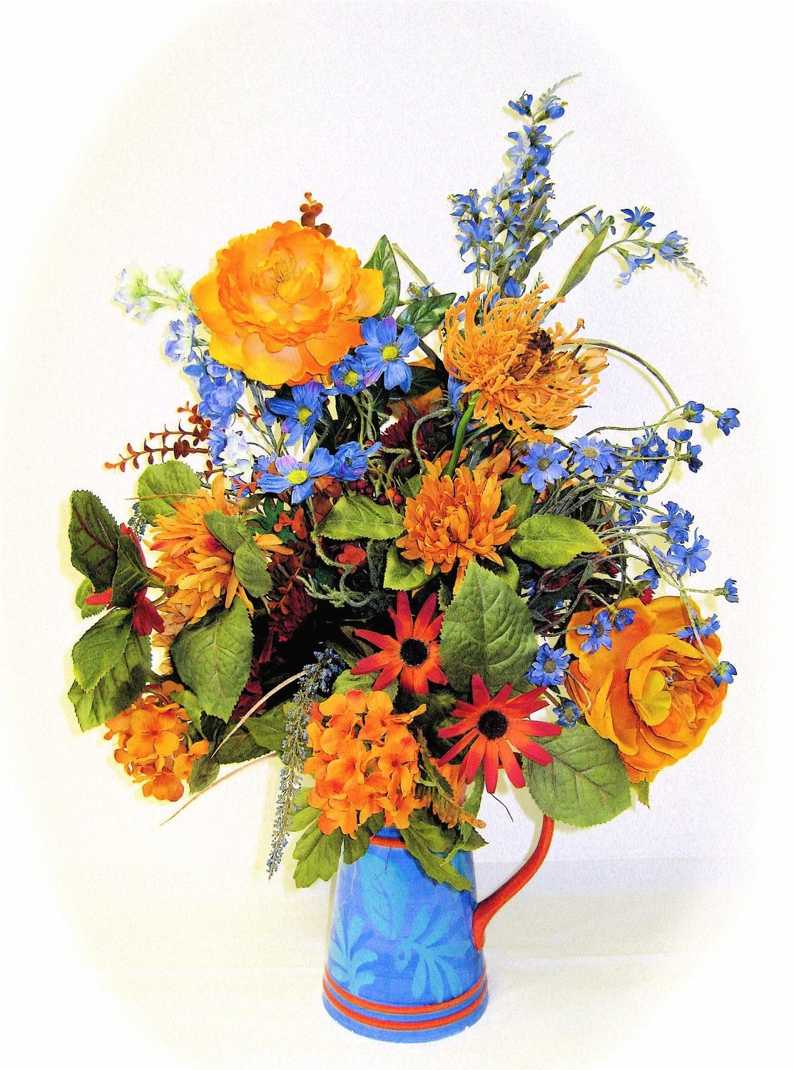 Spring Silk Wildflower Arrangement Silk Orange And Blue