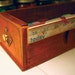 Reserved for dghinoak - Repurposed Upcycled Wood Sewing Machine Cabinet Drawer Washi Tape Dispenser Box with Yardstick in Barn Red and White