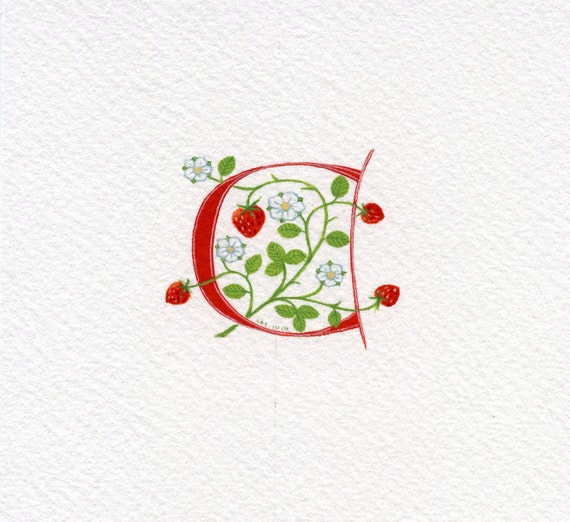 Initial letter 'C' handpainted in red with
