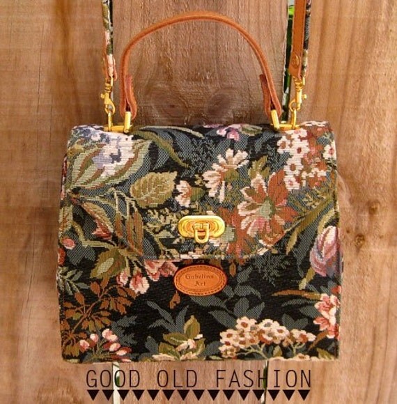 Vintage Floral Tapestry Crossbody Handbag Gobelins Art