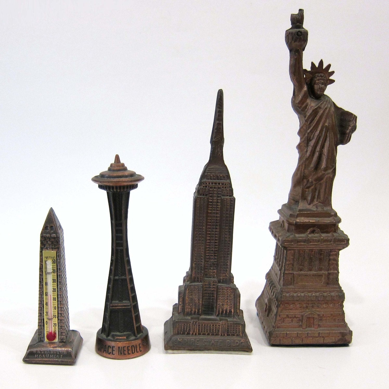 Vintage Bronzes Statue of Liberty Space Needle Empire State