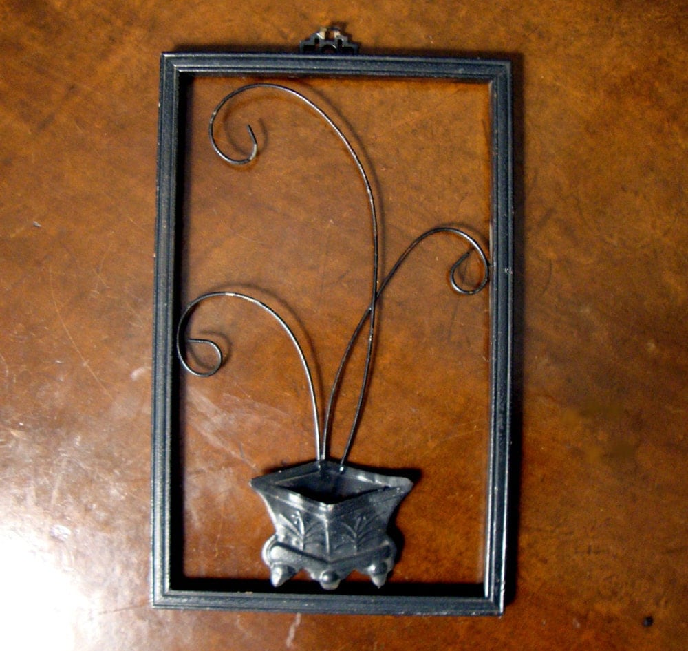 Vintage Black Metal Modern Wall Pocket with Wooden Frame