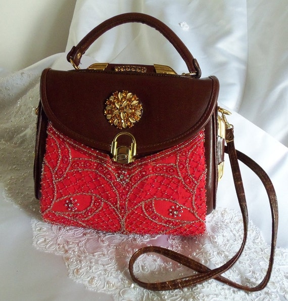 Purse rhinestone jeweled brown purse with by HopscotchCouture